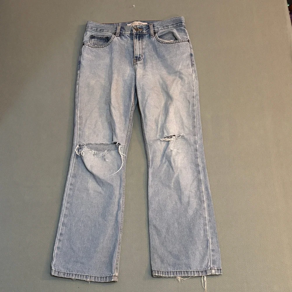 Urban Up Pipeline Mens Distressed Relaxed‎ Straight Leg Jeans Light Wash 29x30